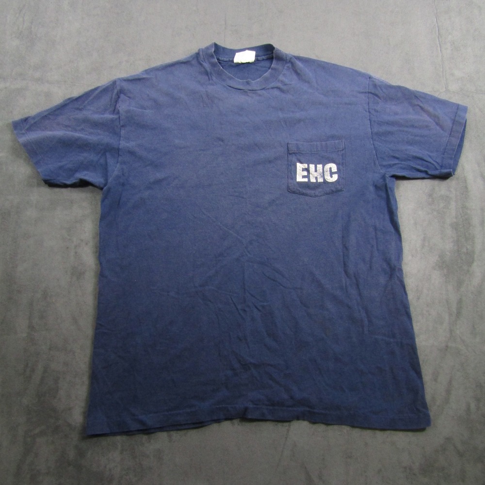 Hanes Beefy-T T-Shirt Mens XL Blue Single Stitch EHC Construction Pocket USA